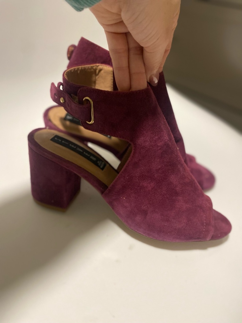 Steve Madden Plum Suede Peep-Toe Block Heel Sandals